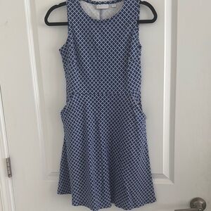 Blue Geometric Patterned Sleeveless Dress